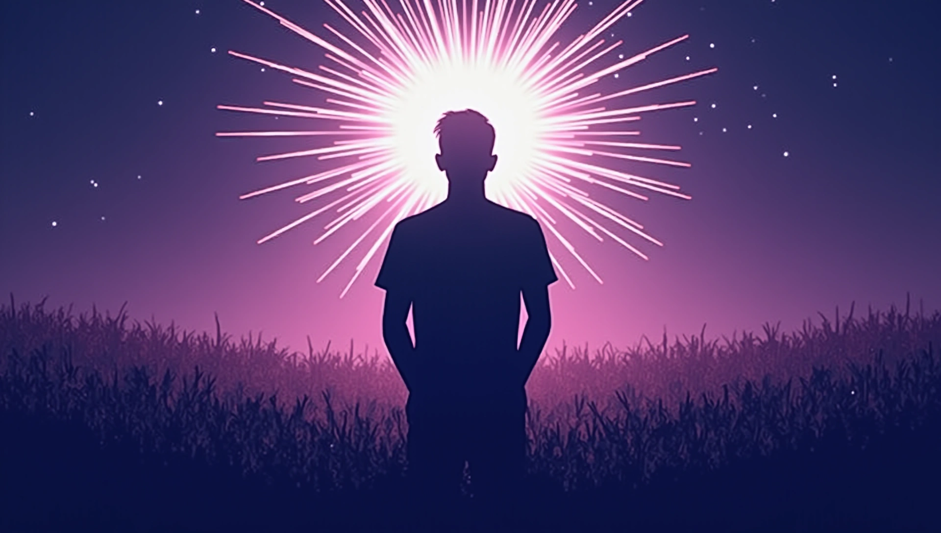 Fondo con silueta masculina que irradia energía y vitalidad, con tonos púrpuras y azules que evocan bienestar.