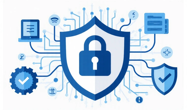 Ilustración de seguridad de datos con candados y elementos digitales.